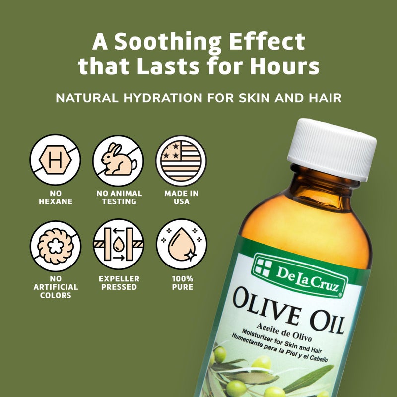 De La Cruz Pure Olive Oil - Natural Expeller Pressed Olive Oil for Hair and Skin - Lightweight Body Oil for Dry Skin 2 Fl Oz (1 Bottle) - Image 3