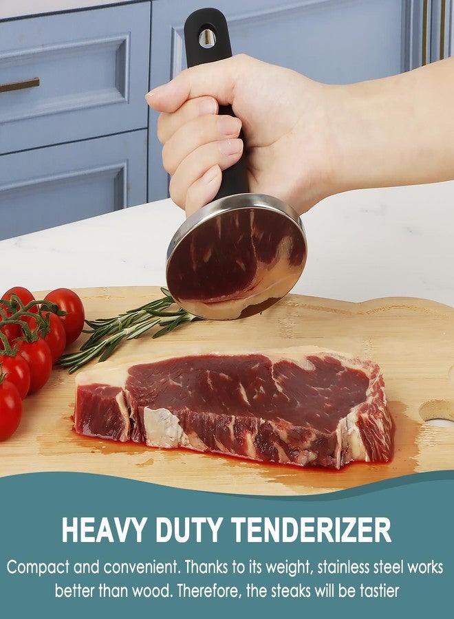 KAYCROWN Meat Pounder Tenderizer, Stainless Steel Kitchen Meat Tenderizer Hammer, Round Chicken Flattener Tool with Comfortable-Grip Rubber Handle for Flattening Cutlets and Tenderizing Meat - Image 3
