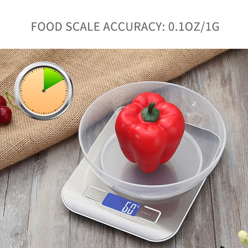 22lb Food Scale Digital Kitchen Scale LCD Display Scale Weight KG G oz ml and lb for Baking and Cooking Stainless Steel Portable Food Scale 1g Precise - Image 3