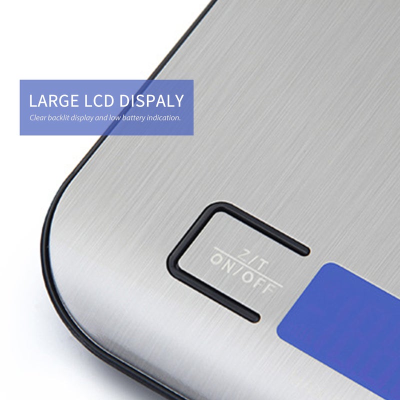 22lb Food Scale Digital Kitchen Scale LCD Display Scale Weight KG G oz ml and lb for Baking and Cooking Stainless Steel Portable Food Scale 1g Precise - Image 5