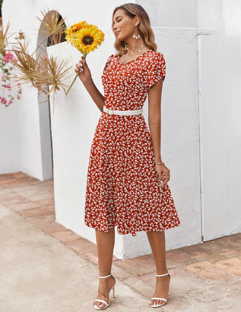 Zeagoo Summer Dresses for Women 2026 Empire Waist Midi Dress Floral Beach Dresses Casual Flowy Cotton Sundress,M - Image 5