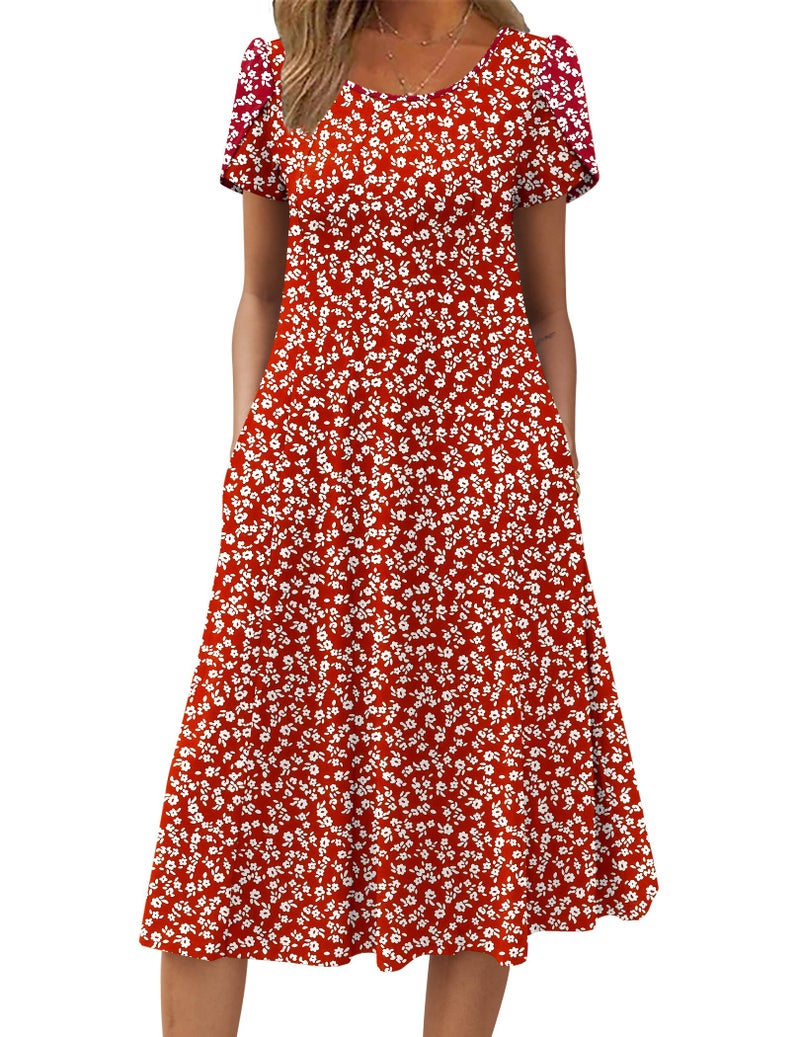 Zeagoo Summer Dresses for Women 2026 Empire Waist Midi Dress Floral Beach Dresses Casual Flowy Cotton Sundress,M - Image 1