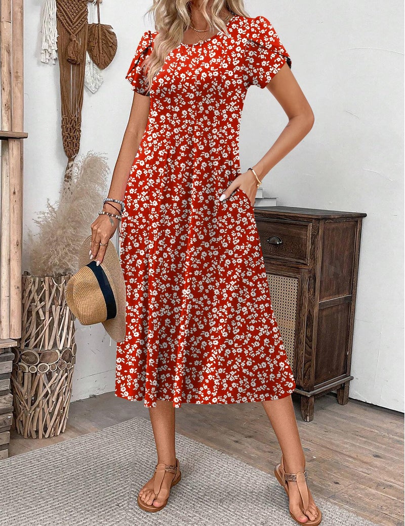 Zeagoo Summer Dresses for Women 2026 Empire Waist Midi Dress Floral Beach Dresses Casual Flowy Cotton Sundress,M - Image 2