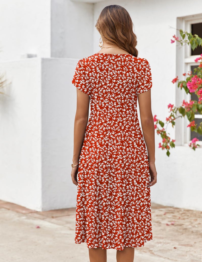 Zeagoo Summer Dresses for Women 2026 Empire Waist Midi Dress Floral Beach Dresses Casual Flowy Cotton Sundress,M - Image 4