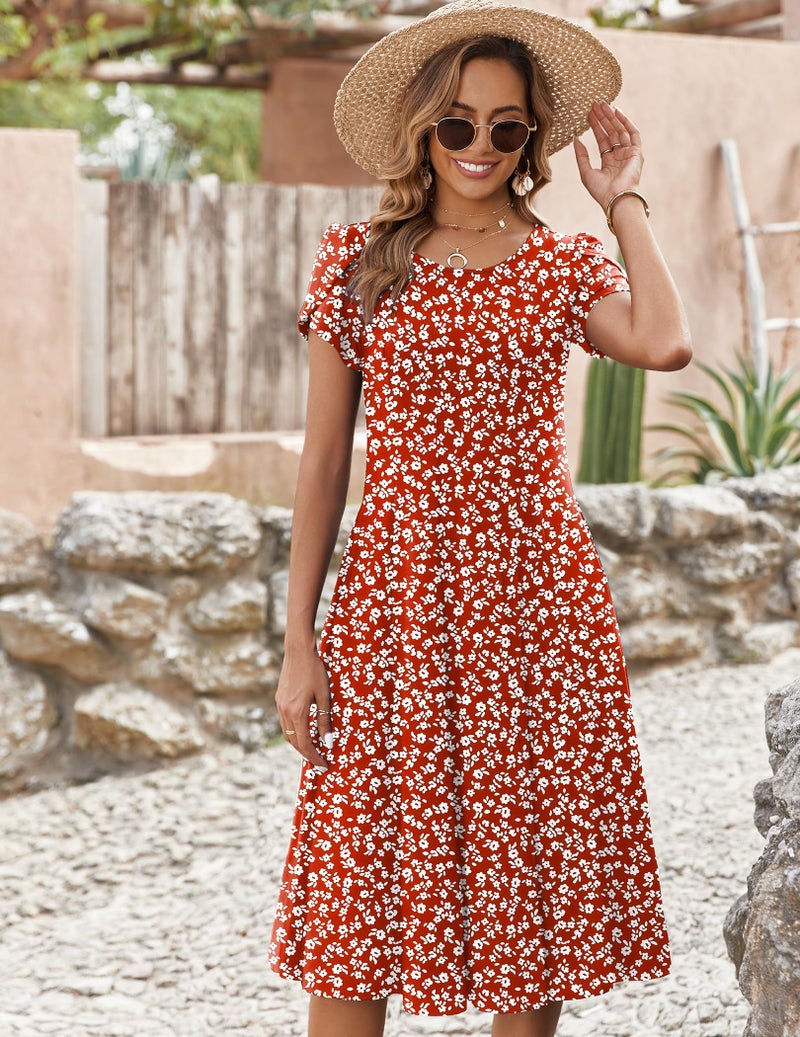 Zeagoo Summer Dresses for Women 2026 Empire Waist Midi Dress Floral Beach Dresses Casual Flowy Cotton Sundress,M - Image 3