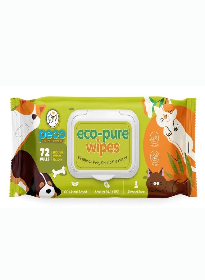 PECO Eco-Pure Pet Wipes 72 Count - 18 x 20 cm | Biodegradable, Plant-Based | Aloe Vera, Vitamin E & Castor Oil | Hypoallergenic, Alcohol-Free | Deodorising & Grooming Wipes for Dogs, Cats & All Pets - Image 1