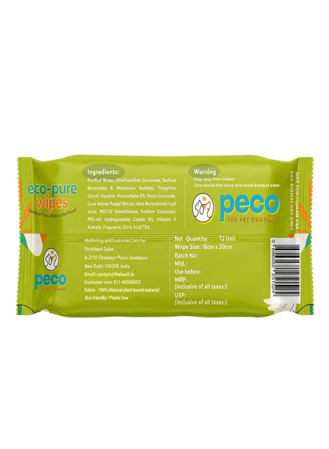 PECO Eco-Pure Pet Wipes 72 Count - 18 x 20 cm | Biodegradable, Plant-Based | Aloe Vera, Vitamin E & Castor Oil | Hypoallergenic, Alcohol-Free | Deodorising & Grooming Wipes for Dogs, Cats & All Pets - Image 2