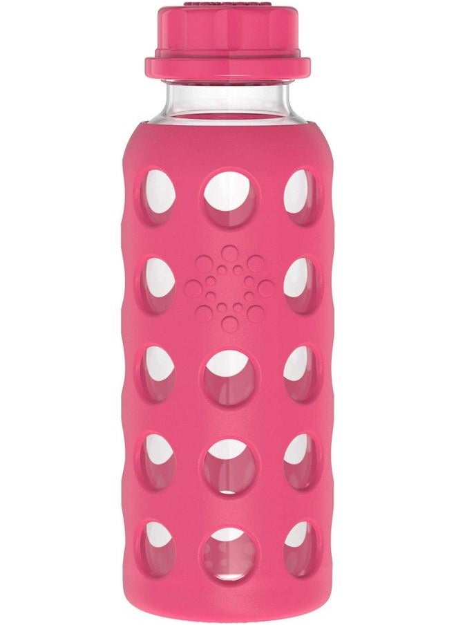 lifefactory 9Ounce Bpafree Glass Water Bottle With Flat Cap And Silicone Sleeve Raspberry  - Image 1