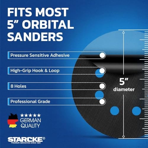 Starcke 5 inch Sanding Discs Hook and Loop Round Sand Paper 3Pack 8 Hole-Premium 6 inch Hook and Loop Sanding Discs, Durable PSA Sandpaper Easy Replacement Pad, Disc Polisher Backing Pad Grit Sandpaper Disc - Image 3