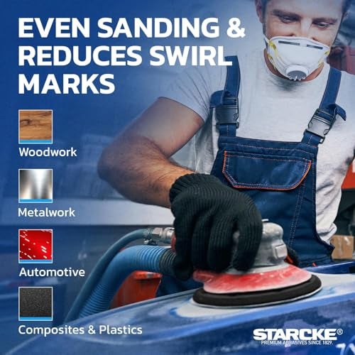 Starcke 5 inch Sanding Discs Hook and Loop Round Sand Paper 3Pack 8 Hole-Premium 6 inch Hook and Loop Sanding Discs, Durable PSA Sandpaper Easy Replacement Pad, Disc Polisher Backing Pad Grit Sandpaper Disc - Image 4