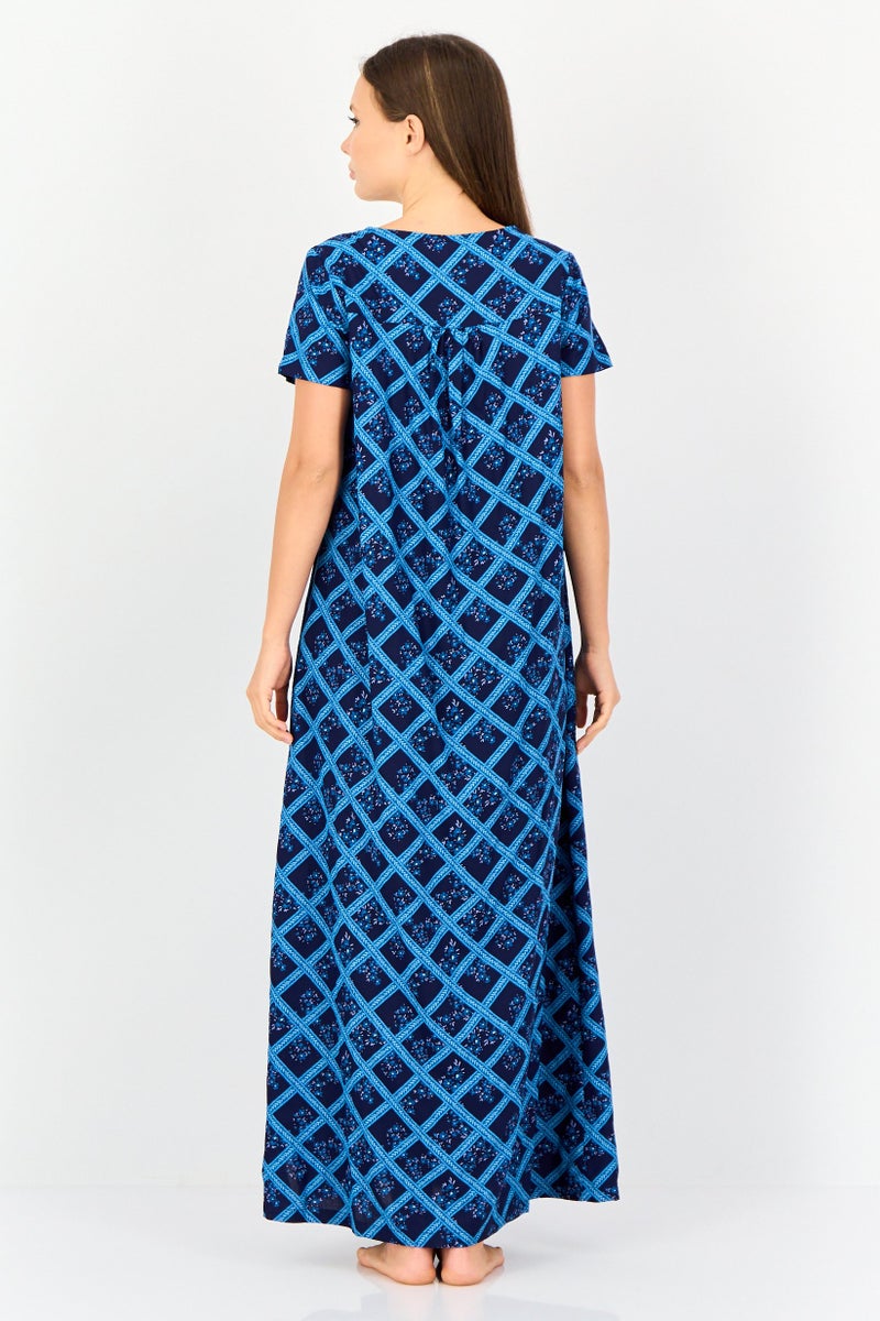 zivame Women Allover Print Short Sleeves Sleeping Dress, Multicolor - Image 4