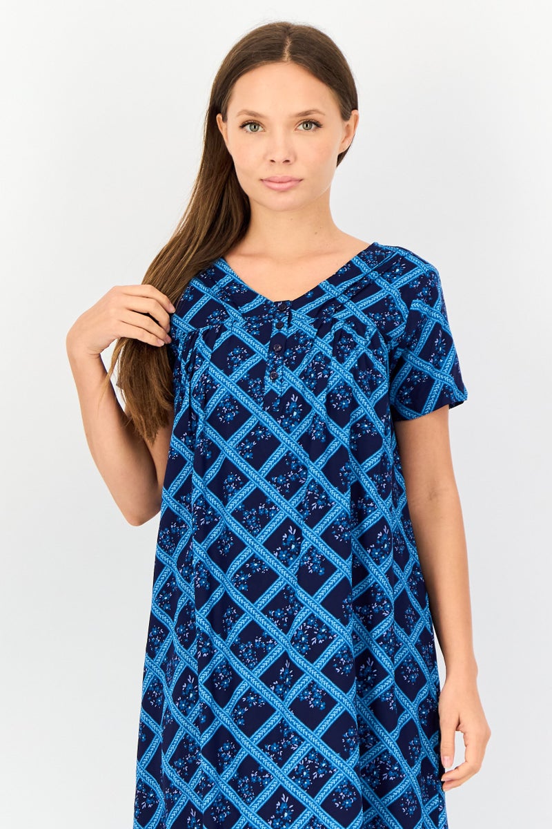 zivame Women Allover Print Short Sleeves Sleeping Dress, Multicolor - Image 2