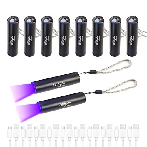Hilngav 10 Pack Rechargeable Black Flashlight Small UV Black Flash Light 395 NM, Mini USB C LED Blacklight Flashlights Handheld Torch for Pet Dog Urine Resin Curing Fluorescent Agent Stains Detection - Image 1