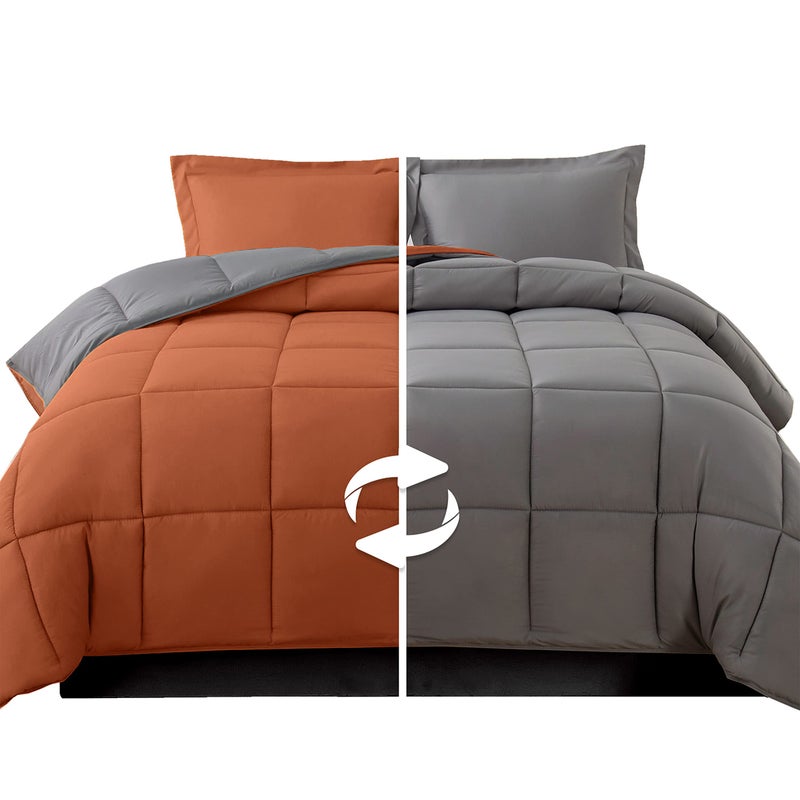 Elegant Comfort Elegant Comfort 3Piece Reversible Comforter Set All Season Cozy Soft Down Alternative Quilted  Box Stitched  Duvet Insert with 4 Corner Tabs Comforter with Shams King CoralGray 