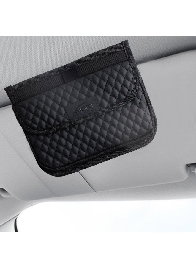 MOB Car Visor Storage Bag MOB-57 – Quilted PU Leather Organizer for Cards, Bills, Sunglasses & Small Essentials | Compact Car Interior Storage Pouch with Easy Strap Mount | Universal Fit for Cars, SUVs & Trucks - Image 1