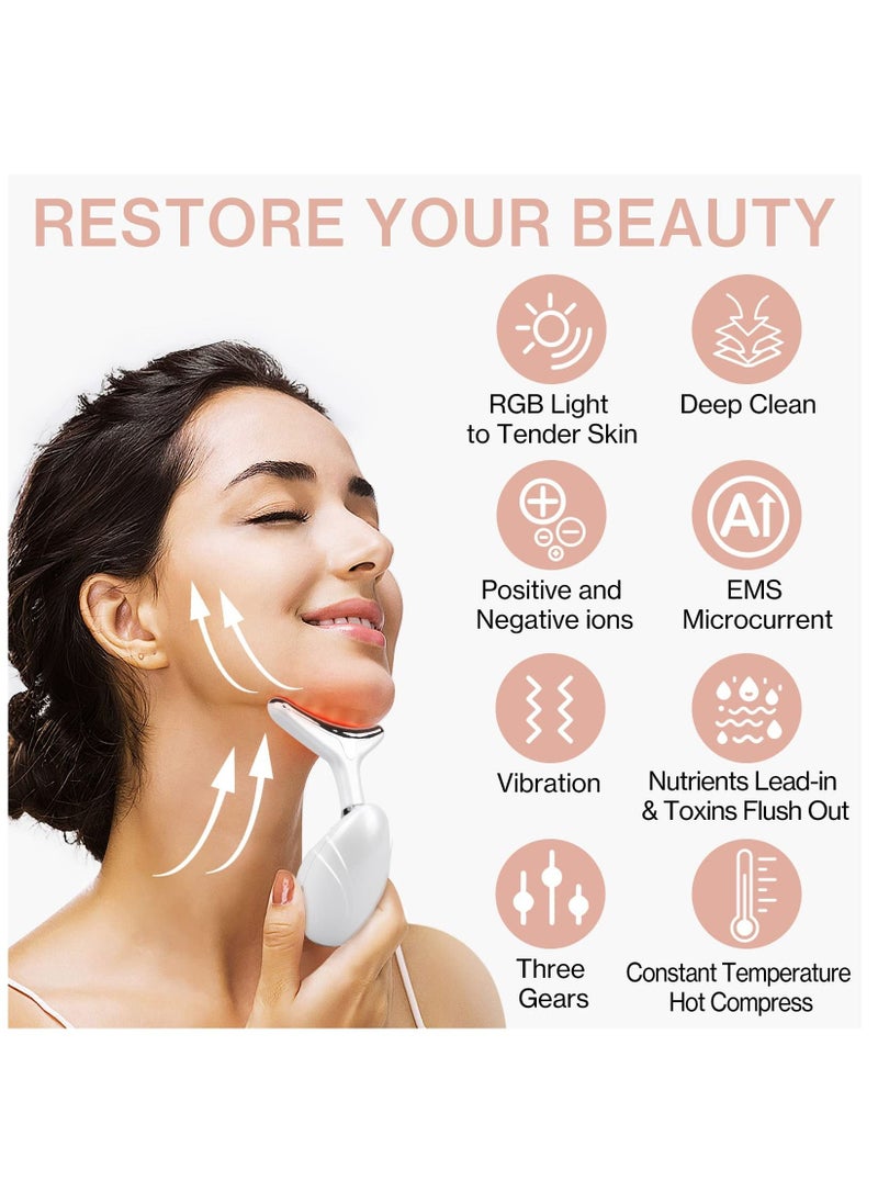 KASTWAVE جهاز تدليك الوجه، جهاز تدليك كهربائي للوجه والرقبة، أجهزة رفع الذقن 3 في 1، جهاز تدليك الوجه بالاهتزاز EMS على شكل حرف V، حرارة 45 ±5 درجة مئوية و4 أوضاع تدليك للعناية بالبشرة، شد البشرة وتنعيمها  - Image 2