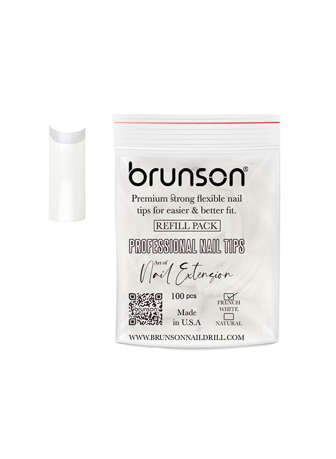 brunson False Nail Tips False Classic French White Professional Refill Pack 100 Pieces - Size 2, CLFCN2 - Image 1