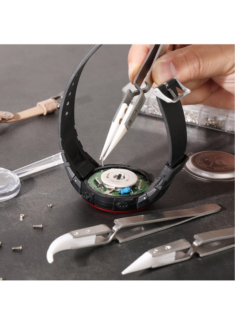 SOLARAE 3 Pcs Ceramic Tweezers Stainless Steel Reverse Tweezers Heat Resistant Non Conductive Ceramic Tweezers for Precision Electrical Operation Silver Tone - Image 4