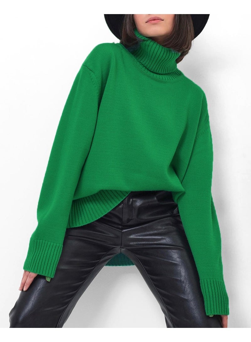 Women's  Autumn Winter Solid Color Turtleneck Knit Pullover Sweater Trendy Loose Fit Minimalist Fashion Casual Top