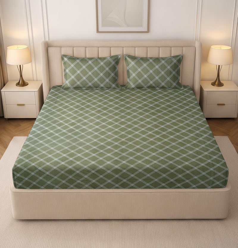 RD TREND® 360° Fitted Bedsheets King Size 72x78x8 Inch, Elastic Bedsheets for King Size Bed with 2 Pillow Covers-18x28 Inch (Lines-Green) - Image 5