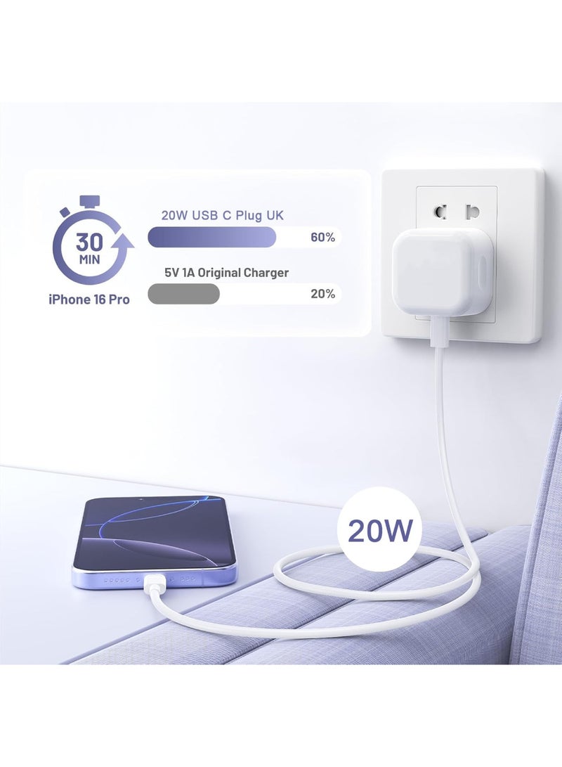 Adando iPhone 14 13 12 11 Charger Fast Charge,20W Apple Fold USB-C Power Adapter Plug and Lightening Cable for i Phone 14 Plus 14 Pro Max 12 Pro XS XR 8,iPad 7th 8th 9th 2021,1M PD Charging lead with Head - Image 5
