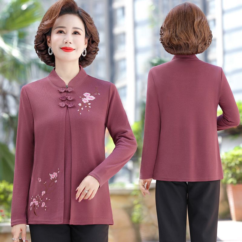 Middle-aged and elderly 2023 new autumn loose T-shirt fake two-piece casual comfortable all-match Grandma old shirt Women - Image 3