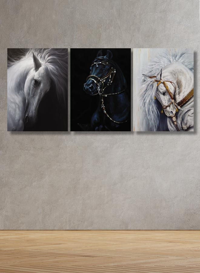 ماركتنا لوحة جدارية فنية لتزين الحائط بتصميم حصان ، ثلاث قطع ،مقاس120X60سم - Image 1