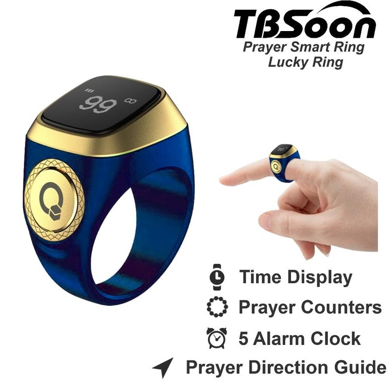 TBSoon iQIBLA Zikr Ring, 20 mm Unisex Metallic Smart Ring, Prayer Direction Indicator, 5 Azan Alarm Clock Reminders, Time Display, Long Battery Life, OLED Display - Image 3