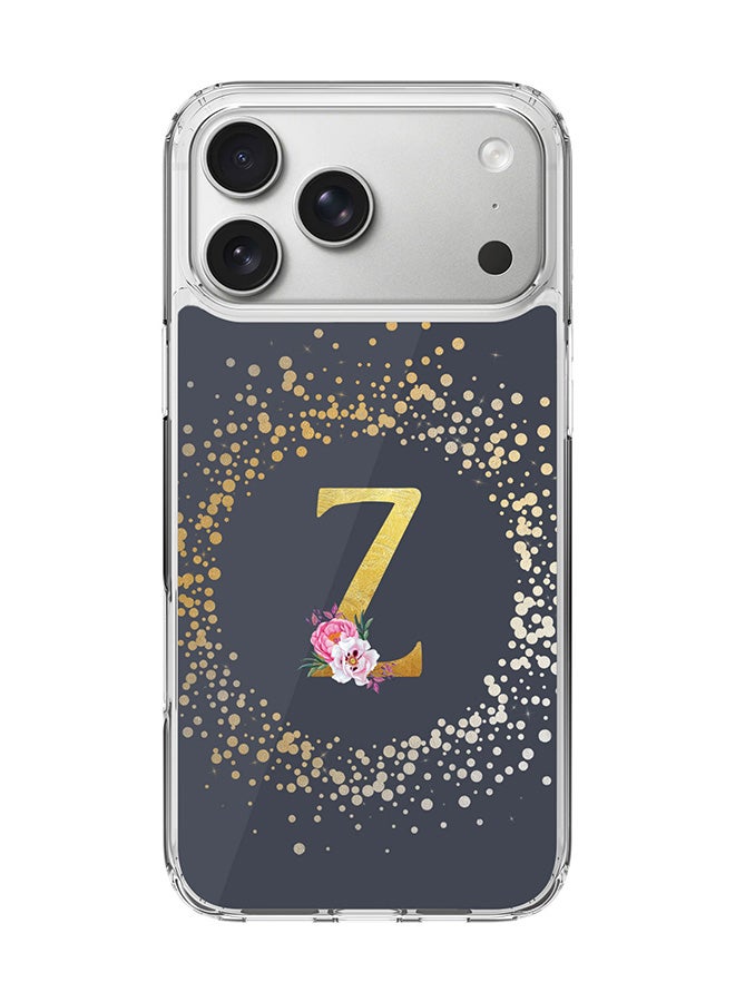 Stylizedd Classic Clear MagSafe Case for iPhone 17 Pro Max , Hybrid Soft Case Flexible Edges Anti Drop TPU PC Gel Thin Transparent Cover [ Designed for iPhone 17 Pro Max ] - Custom Monogram Initial Letter Floral Pattern Alphabet - Z  (Grey )