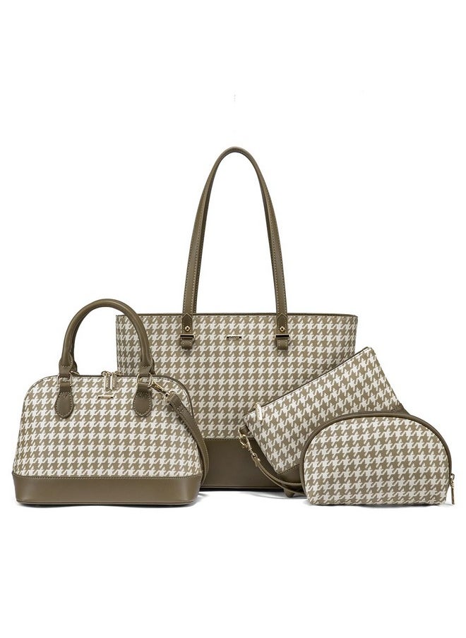 Lovevook - Handbags For Women 4Pcs Purse Set Fashion Houndstooth Tote Shoulder Bag Top Handle Satchel - Image 1