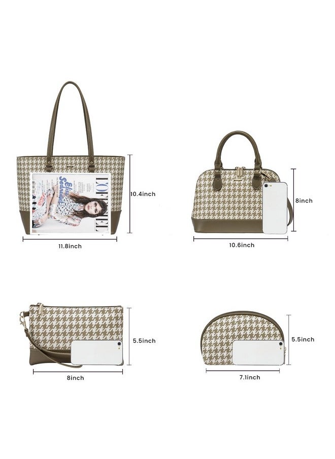 Lovevook - Handbags For Women 4Pcs Purse Set Fashion Houndstooth Tote Shoulder Bag Top Handle Satchel - Image 1