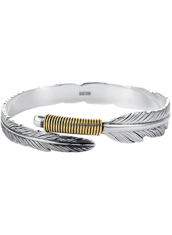 Man Bangle, Adjustable Opening Designed Bracelet Silver Color Irregular Feather Bangle Men Retro Style Alloy Jewelry Gift  - Image 1