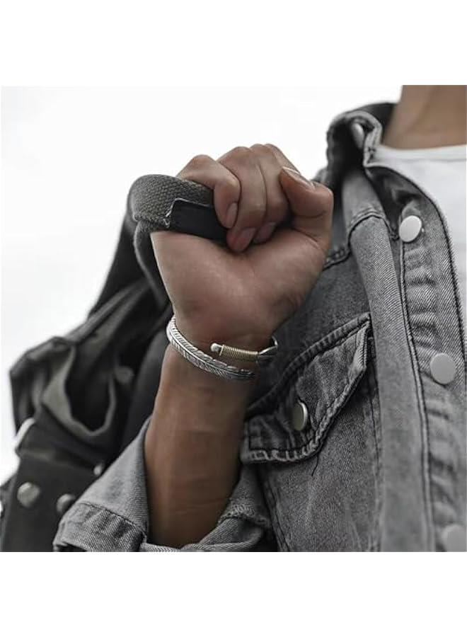 Man Bangle, Adjustable Opening Designed Bracelet Silver Color Irregular Feather Bangle Men Retro Style Alloy Jewelry Gift  - Image 3