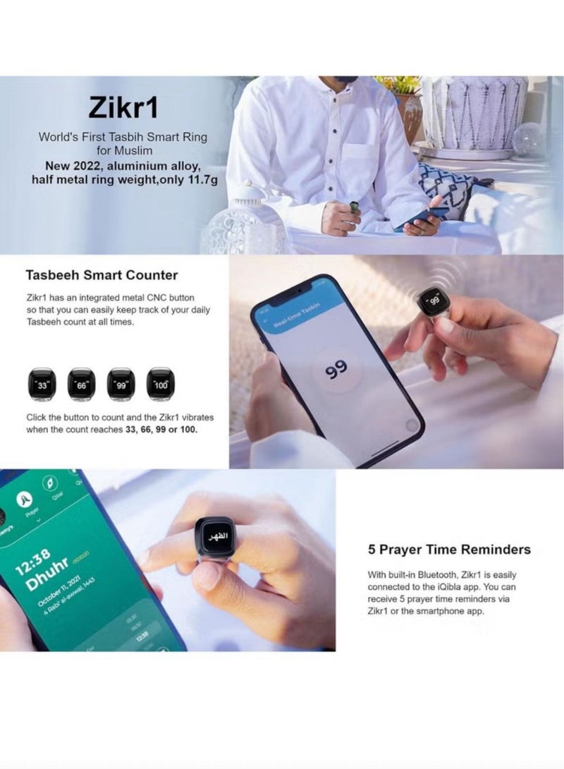 iQIBLA Zikr 1 Lite Smart Ring for Muslims Tally Tasbeeh Counter with Vibration Reminder 20mm - Image 4