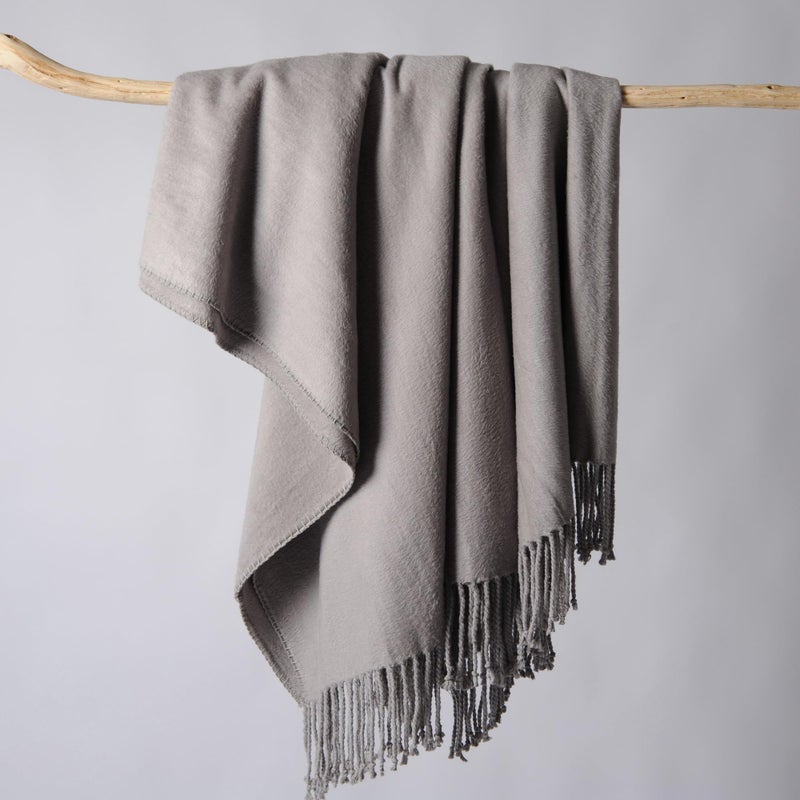 CUDDLE DREAMS Silk Throw Blanket with Hand-Knotted Fringe, Natural, Soft & Breathable (Gray) - Image 5