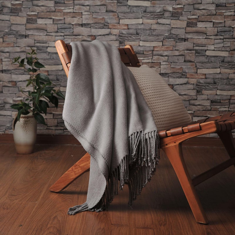 CUDDLE DREAMS Silk Throw Blanket with Hand-Knotted Fringe, Natural, Soft & Breathable (Gray) - Image 3