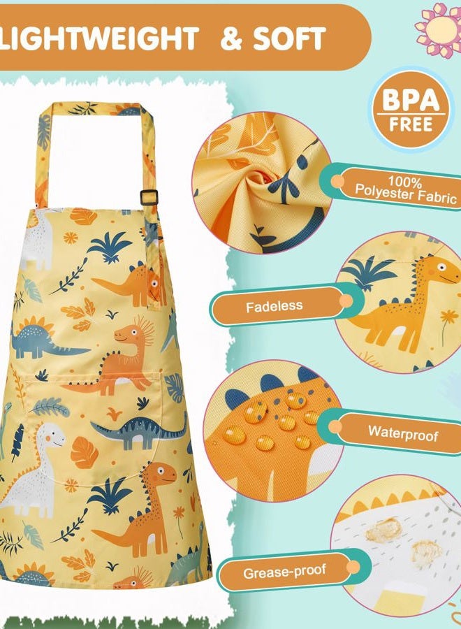 Lictin 2 Pack Kids Apron for Girls Boys Animals Aprons for Cooking, Waterproof Art Apron with Pockets for Kids Painting Cooking Baking (4-12 Years) - Image 2