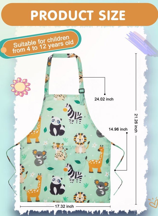 Lictin 2 Pack Kids Apron for Girls Boys Animals Aprons for Cooking, Waterproof Art Apron with Pockets for Kids Painting Cooking Baking (4-12 Years) - Image 4