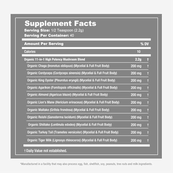 SAN ZENTORI 11-in-1 Mushroom Supplement Powder – Lions Mane, Chaga Turkey Tail, Reishi, Cordyceps, Agarikon, Tigermilk - 40 Servings - Image 2