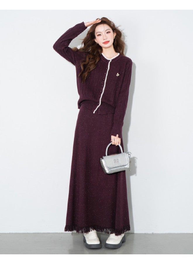 Baleno Designer Color-Block Lace Trim Sweater Knit Set Women'S Autumn Winter New Fashionable Two-Piece Set With Skirt - Image 1