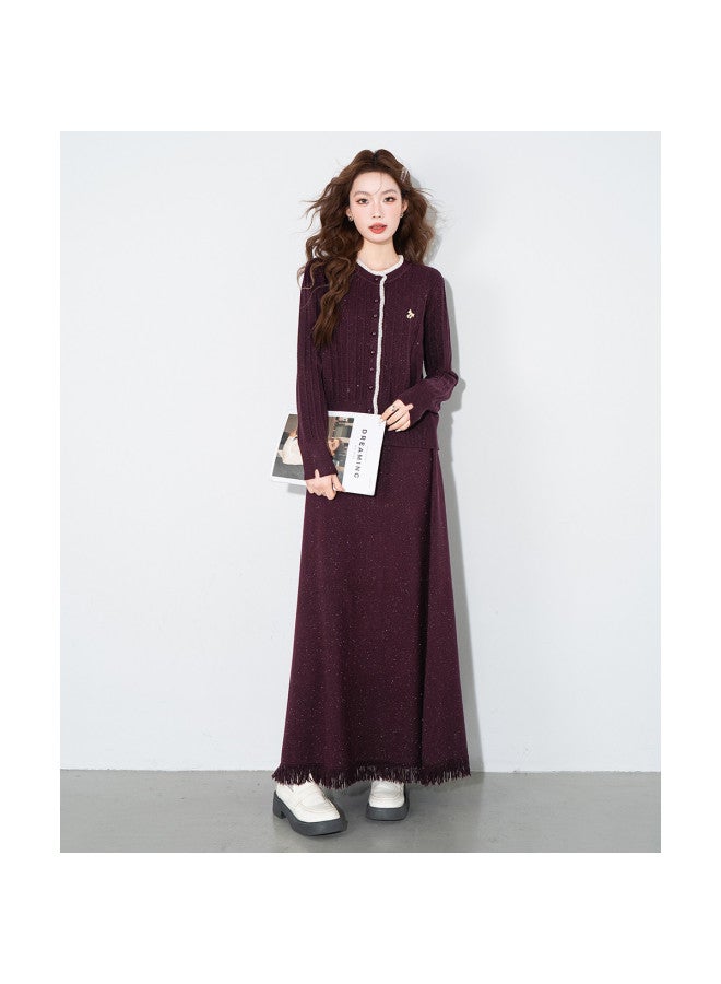 Baleno Designer Color-Block Lace Trim Sweater Knit Set Women'S Autumn Winter New Fashionable Two-Piece Set With Skirt - Image 4