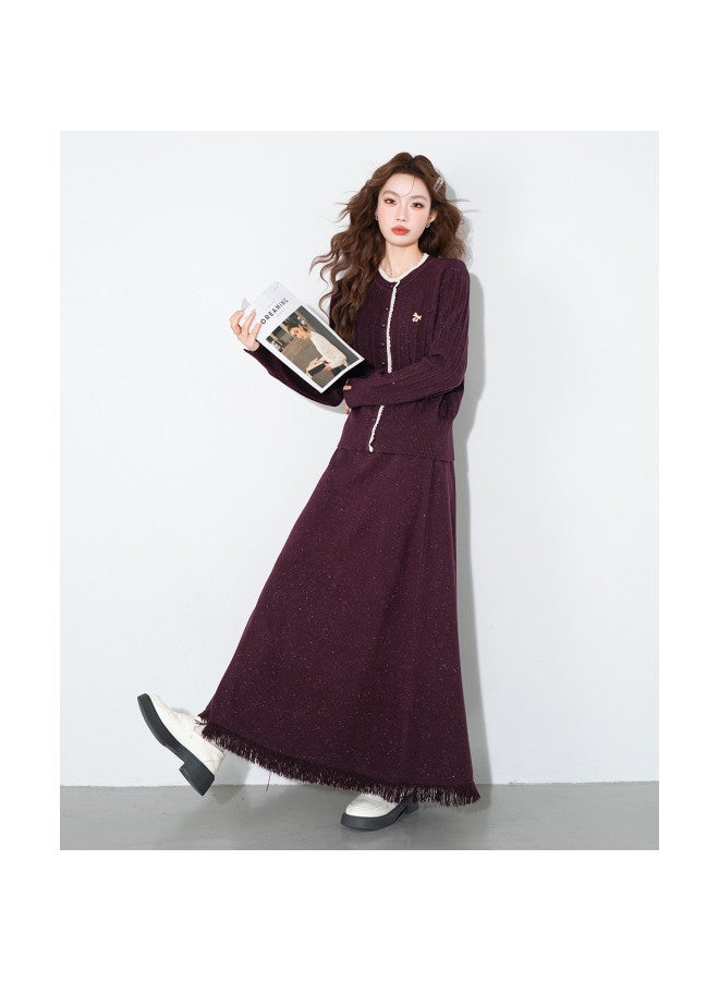 Baleno Designer Color-Block Lace Trim Sweater Knit Set Women'S Autumn Winter New Fashionable Two-Piece Set With Skirt - Image 5