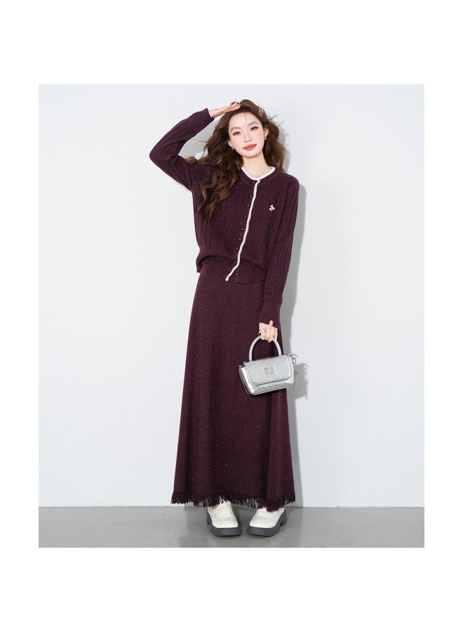 Baleno Designer Color-Block Lace Trim Sweater Knit Set Women'S Autumn Winter New Fashionable Two-Piece Set With Skirt - Image 2