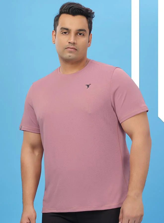 تكنوسبورت Technosport Plus Pink Solid Crew Neck Slim Fit T-Shirt