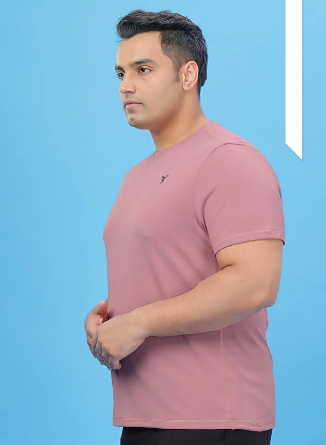 تكنوسبورت Technosport Plus Pink Solid Crew Neck Slim Fit T-Shirt