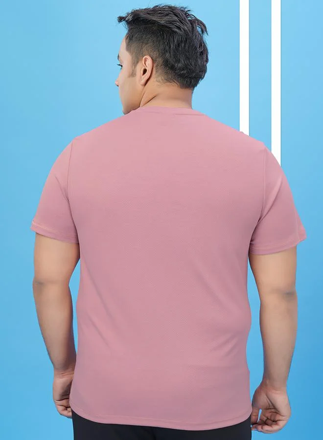 Technosport  Plus Pink Solid Crew Neck Slim Fit T-Shirt for Men | Best Price UAE