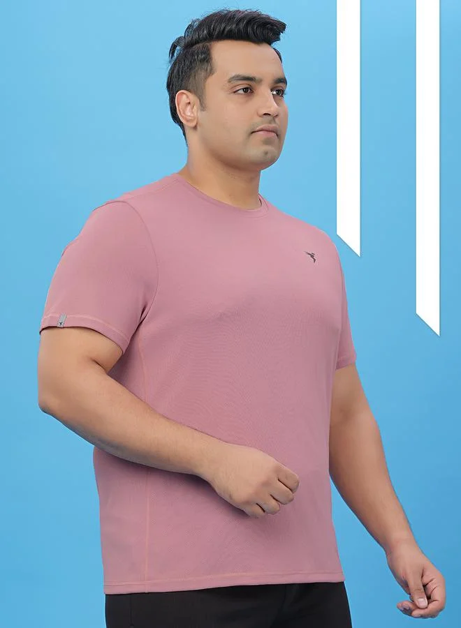 Technosport  Plus Pink Solid Crew Neck Slim Fit T-Shirt for Men | Best Price UAE