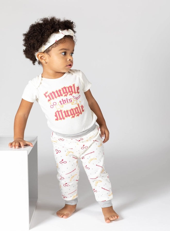 Harry Potter Newborn Baby Girls Short Sleeve Bodysuit Pants and Headband 3 Piece Outfit Set White 0-3 Months - Image 2