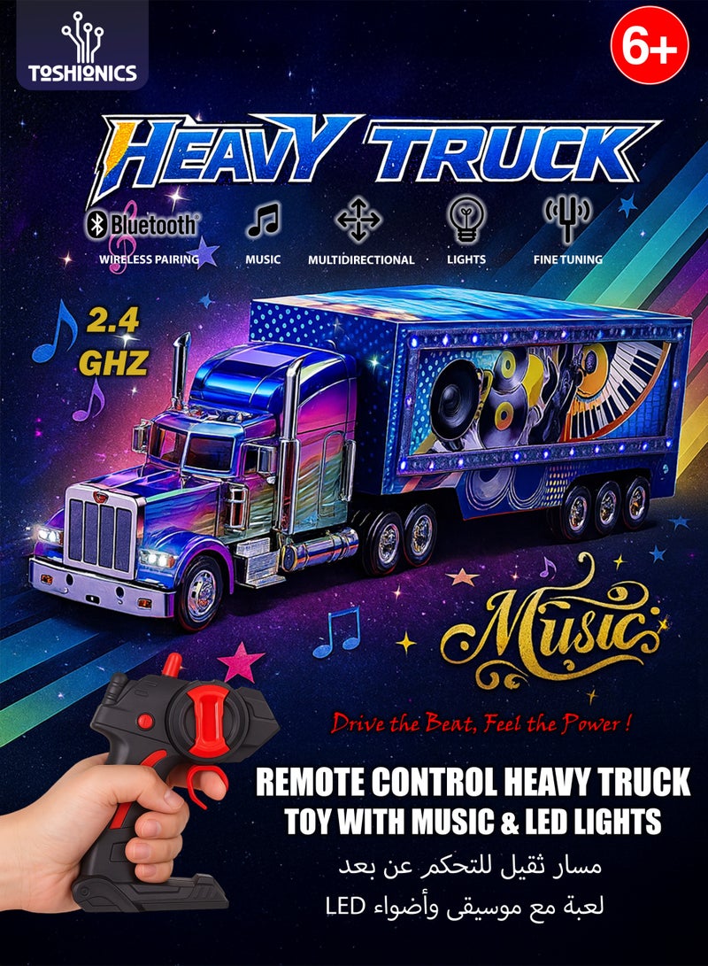 Toshionics Remote Control Truck Toy for Kids – Big Scale RC Semi-Truck with Detachable Trailer, LED Lights, Music & Bluetooth Speaker – Rechargeable 2.4GHz RC Truck, Easy to Control for Boys and Beginners - Image 1