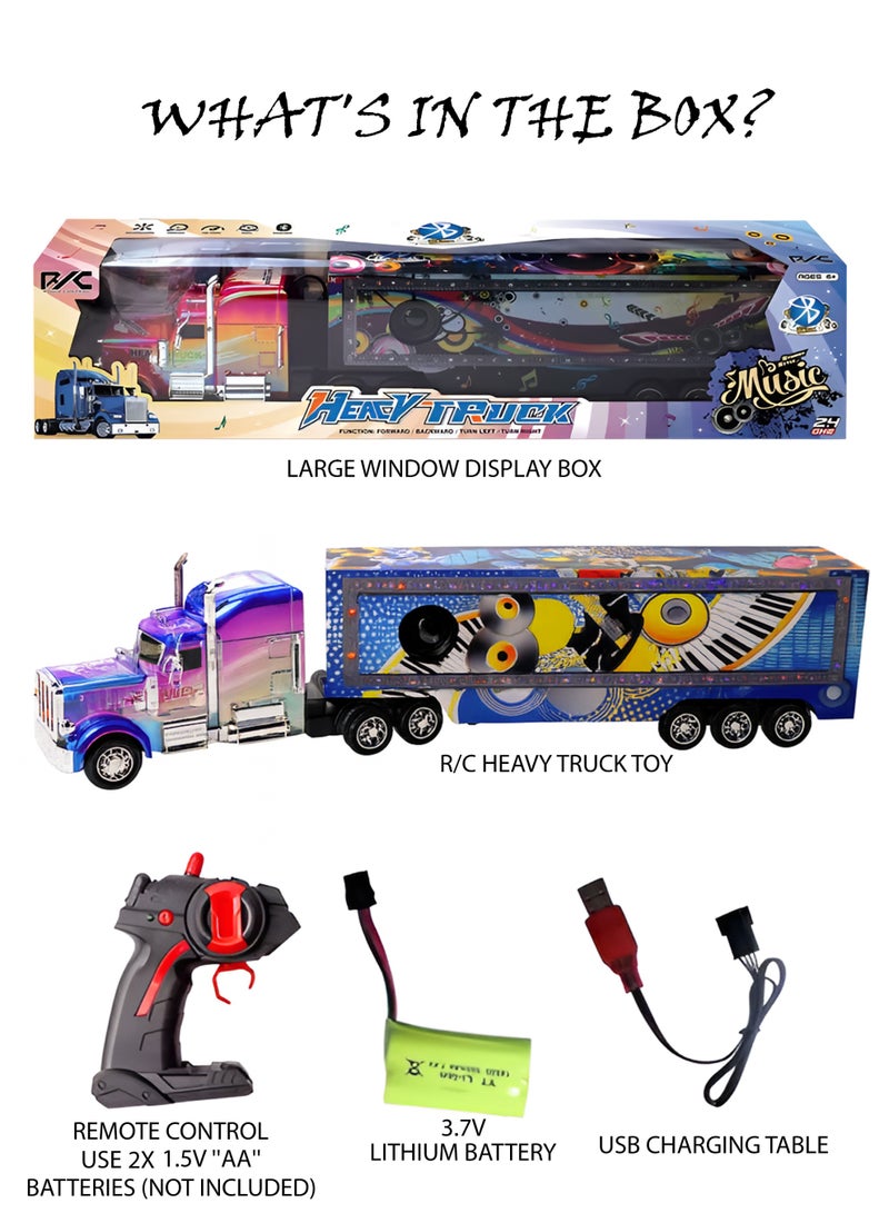 Toshionics Remote Control Truck Toy for Kids – Big Scale RC Semi-Truck with Detachable Trailer, LED Lights, Music & Bluetooth Speaker – Rechargeable 2.4GHz RC Truck, Easy to Control for Boys and Beginners - Image 2